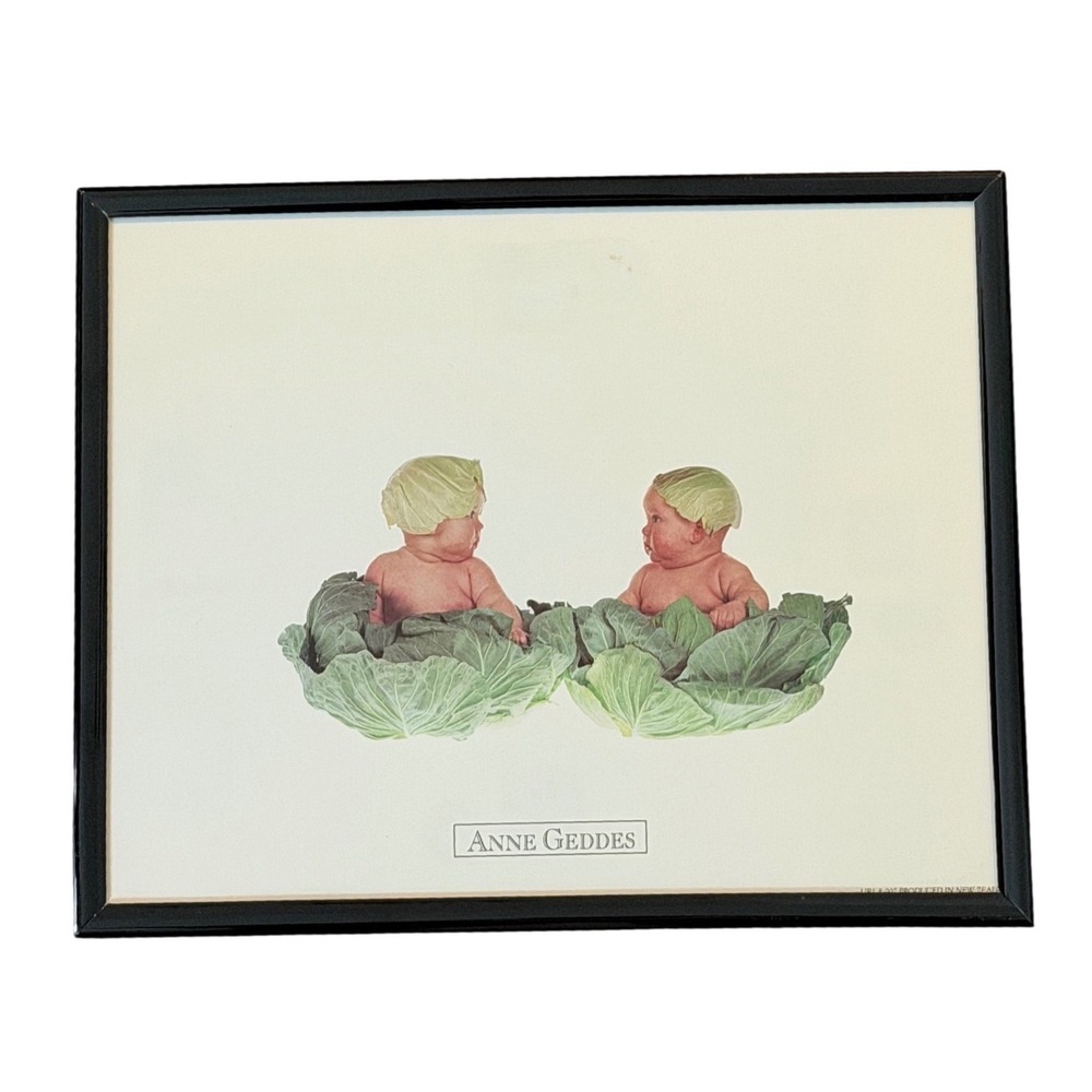 Anne Geddes Framed Art Print Babies in Cabbage Photography Nursery Decor Black